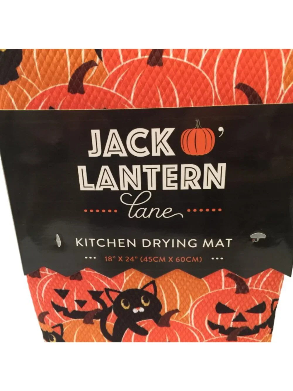 Jack O Lantern Lane Halloween Black Cats Kitchen Drying Mat Orange Black